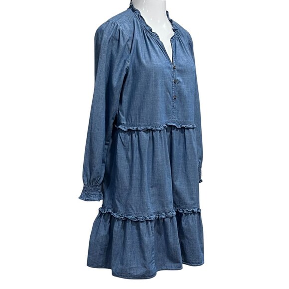 J Crew Chambray Ruffle Mini Dress, Pockets, 12 - Picture 9 of 10
